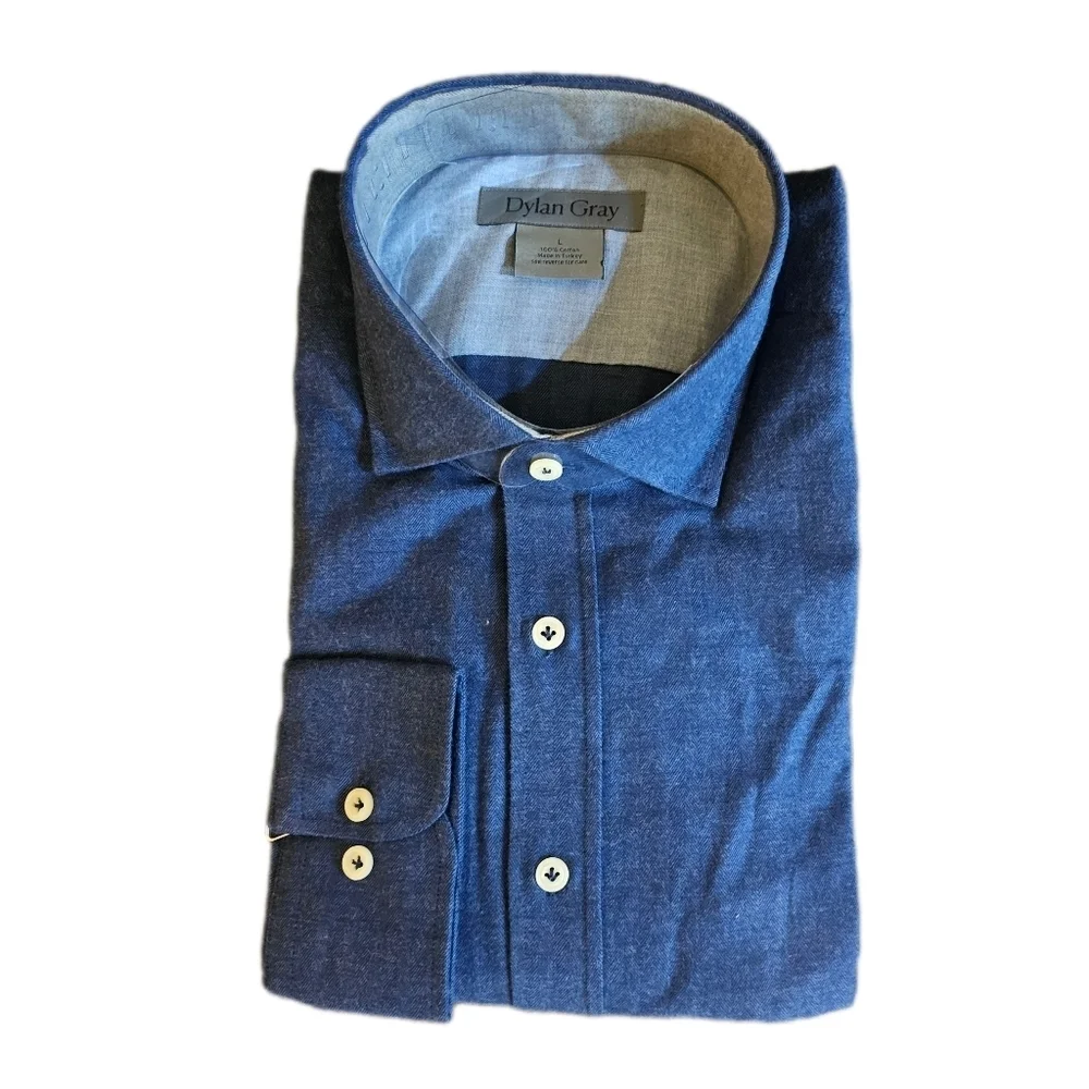 Dylan Gray Herringbone-Pattern Classic Fit Flannel Men's Casual Shirt, Size L